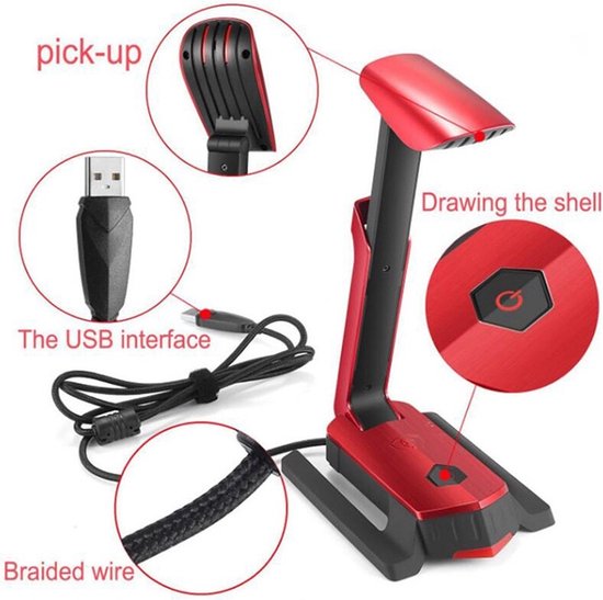 Kotion Each USB Microphone for PC - Avec fonction lampe et support pour casque d'écoute