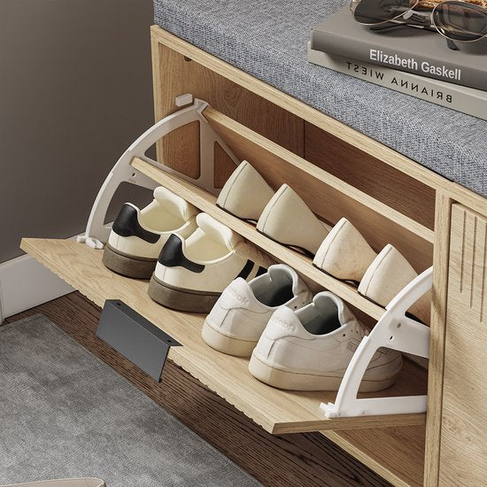 SoBuy - Banc à chaussures avec rangement - Chêne clair - 100x24x50 cm - 2 portes - Charge max. 237 kg