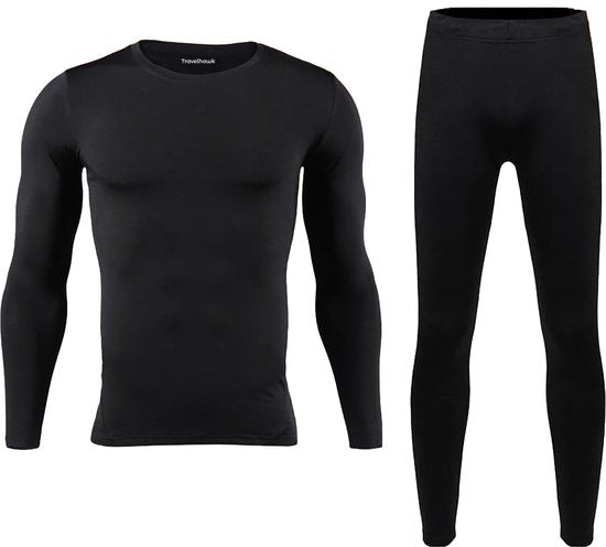 Vêtements thermiques Travelhawk - Vêtements thermiques pour hommes et femmes - Sous-vêtements thermiques pour hommes et femmes - Noir - L