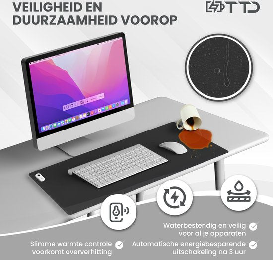 TTD® Tapis de souris chauffant & Tapis de bureau chauffant - Tapis chauffant pour les mains froides - Chauffage de bureau - 30℃ à 50℃ - Organisateur de bureau - Tapis de bureau - Accessoires de bureau - Tapis de souris XXL