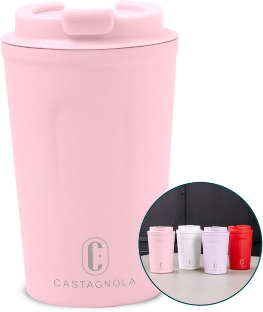 Castagnola Thermos Cup - Coffee Mug To Go - Travel Mug for Coffee and Tea - Tea Mug - 380 ML - stainless steel - Pink
