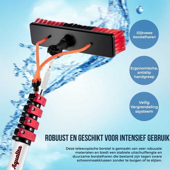 Aqualita® Brosse de lavage télescopique 9M - Lave-vitre à manche télescopique - Lave-vitre télescopique - Essuie-vitre à manche télescopique - Lave-vitre - Lave-voiture - Nettoyeur de panneaux solaires - Fascias - Canopy - Conservatoire - Set de nettoyage