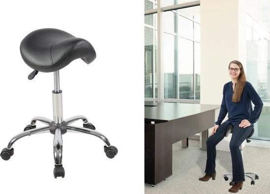 Tabouret selle noir - tabouret de coiffeur - ergonomique - pour dos droit - tabouret