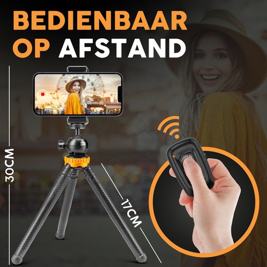 Studio ME Phone Tripod - 25 cm - Tripod Smartphone - Flexible - Camera Tripod - Black - Gorillapod - Phone Holder - Incl. Bluetooth Remote Control - Tripod Iphone - Tripod Phone