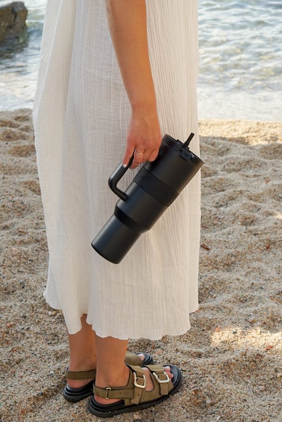 ONYX Bouteille à boire avec paille 1,2 litre - Bouteille d'eau pour enfants et adultes - Tasse thermos - Tasse de voyage - Buveur motivé - Tasse à boire pour l'école - Noir