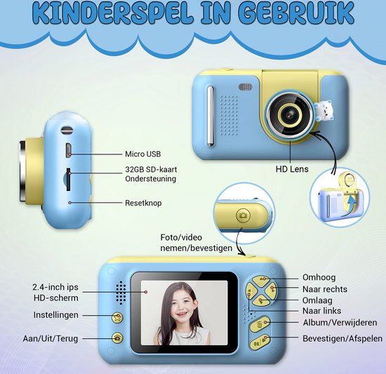 K&L Digital Kids Camera Kids - Caméra vlog pour enfants - Caméras numériques pour enfants - Caméras pour enfants - Caméra pour enfants - Bleu