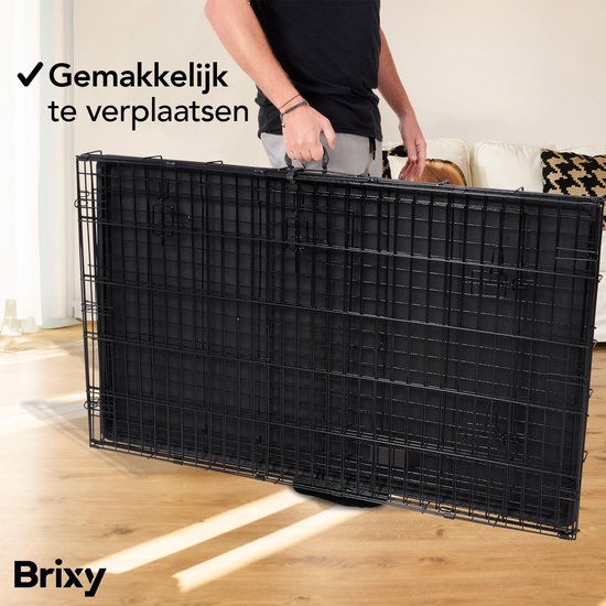 Brixy Dog Bench - Banc pour chiens - Taille XXL - Pliable - 122 x 76 x 84 CM - 2 portes - Noir