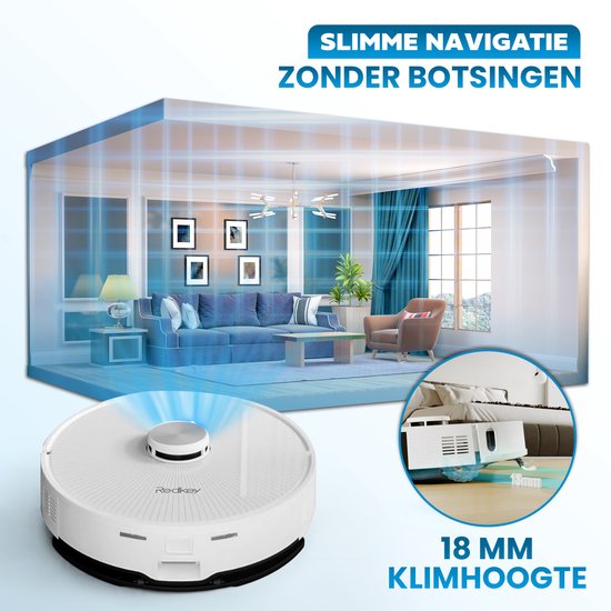 Redkey R10 Robot aspirateur avec fonction de nettoyage - Robot aspirateur avec station de charge - Robot aspirateur se vide automatiquement - Robot aspirateur - Robot nettoyeur - Robot nettoyeur - Blanc