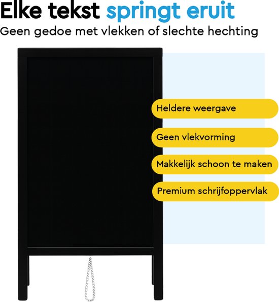 BRASQ Chalkboard noir - 55x 85 CM - Tableau noir - Enseigne publicitaire - Enseigne de trottoir - Double face - Pour l'intérieur et l'extérieur - Hospitalité