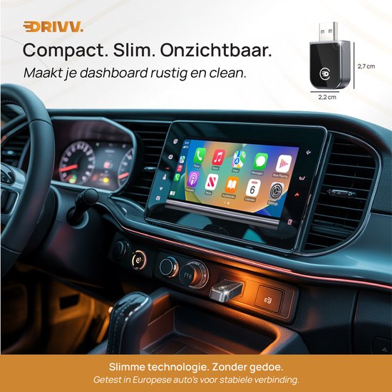 Drivv. Dongle CarPlay 2-en-1 - Connexion USB-C et USB-A - CarPlay sans fil - Noir