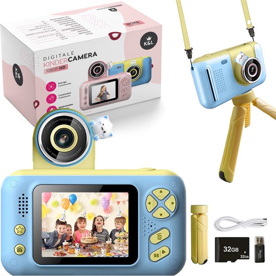 K&L Digital Kids Camera Kids - Caméra vlog pour enfants - Caméras numériques pour enfants - Caméras pour enfants - Caméra pour enfants - Bleu