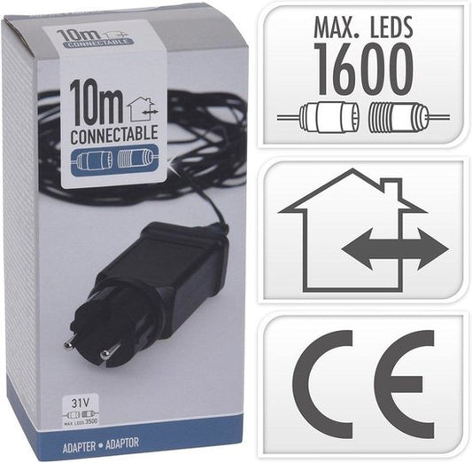 Adaptateur de démarrage pour guirlandes lumineuses - Nampook - 10 mètres, Convient pour jusqu'à 1600 LEDs - Noir