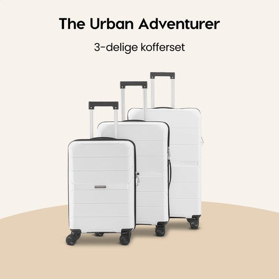 SKYCASES Urban Adventurer - Ensemble de valises - 3 pièces - Serrure à chiffres - 232L - Roues pivotantes - Valise de voyage avec serrure de valise - Léger - Blanc