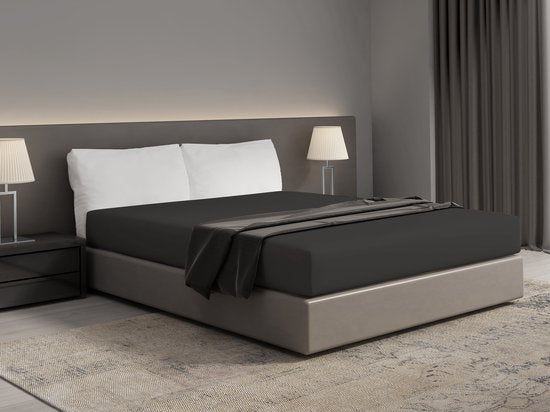 PHLOX Drap-housse - 100% Satin de Coton (300 TC) - Double 140x200 cm - Doux et agréable pour la peau - Elastique rond - Anthracite