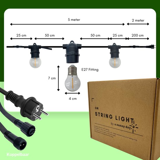 guirlande lumineuse extérieure - 5m - lumière blanc chaud - LED en verre transparent