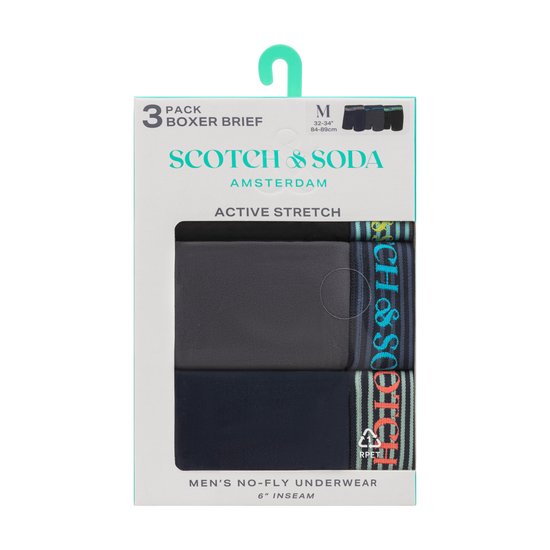 Scotch & Soda Active Stretch Boxer Briefs - Hommes - Navy/Grey/Black - Lot de 3 - Performance Fit Taille M