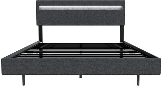 Lit suspendu Lisbon - 140x200cm - Cuir synthétique - LED incluse - Gris foncé