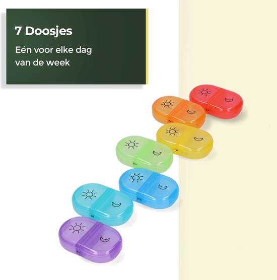 Pilulier Gandria 7 jours - Pilulier amovible - Boîte à pharmacie avec 14 compartiments - Boîte à pharmacie avec fermeture solide - 2 compartiments par jour - 7 couleurs