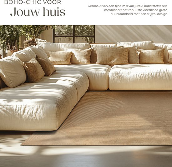 tectake® Tapis tressé - Style Boho - Tapis en jute pour l'intérieur et l'extérieur - Durable, facile d'entretien, indéformable et anti-allergique - Tapis vintage - Tailles div. - 200x290 cm