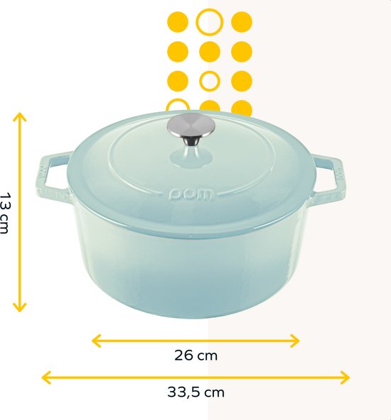 MOA Casserole en fonte - 5,7L - Pour toutes les sources de chaleur y compris l'induction - Avec couvercle - Ø 26cm - Revêtement antiadhésif - Bleu clair