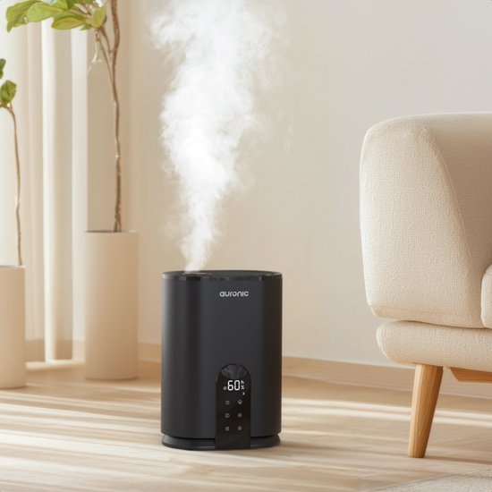 Humidificateur Auronic - 4 litres - 40m2 - Convient au salon, au bureau, à la chambre à coucher, à la chambre de bébé et plus encore - Avec aromathérapie - Sans BPA - Noir