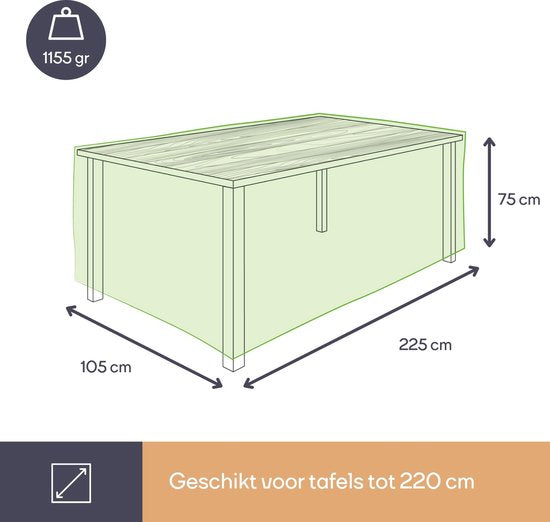 Perel Housse d'extérieur pour table jusqu'à 220 cm, grise, rectangulaire, 225 cm x 105 cm x 75 cm