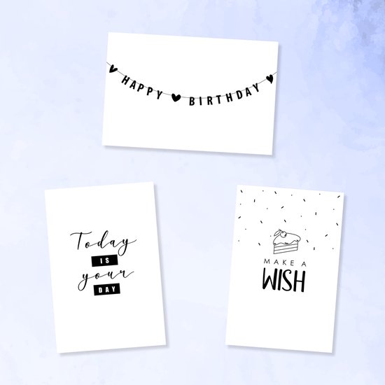Partizzle 36x Cartes d'anniversaire avec enveloppe - Noir et blanc - Envoyer une carte d'anniversaire - Adultes - Durable - 15x10 cm / Minimaliste