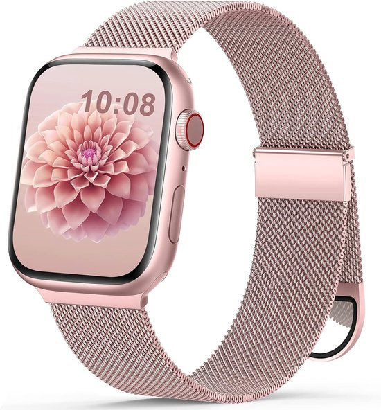 Podec Smartwatch Bracelet magnétique en acier inoxydable rose - Convient à l'Apple Watch - Bracelet adapté à l'iWatch 38 / 40 / 41 mm - Convient aux séries 1/2/3/4/5/6/7/SE