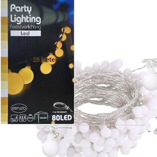 Ceruzo Party Lights 16 mètres - 80 lumières - Tente de fête - Blanc chaud-LED- Eclairage extérieur