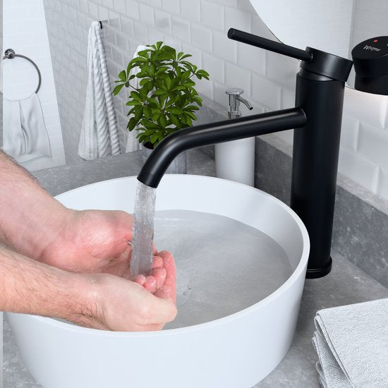 Mirlux Robinet de lavabo noir - Mélangeur de lavabo salle de bain - Robinet de lavabo - Robinet de lavabo / WC - Robinet - Robinet d'eau froide et chaude - Robinet de toilette eau froide et chaude