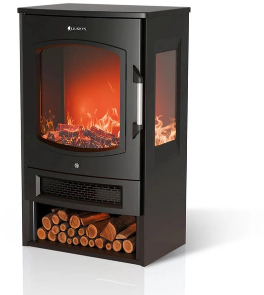 Foyer électrique / Foyer d'ambiance - 1800W - avec effet de flamme, fonction chaleur et contrôle App - Noir, Poêle Freestanding