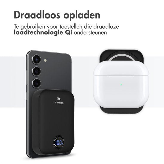 Batterie externe - imoshion - 10000 mAh - Adapté à MagSafe - Chargeur rapide 22.5W - USB C & USB A - Powerbank sans fil adapté à l'iPhone 12/13/14/15/16 - Noir
