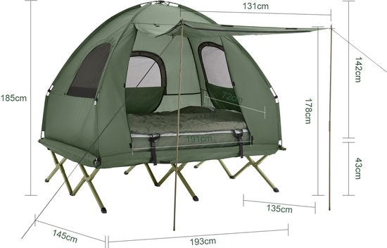 SoBuy OGS61-L-GR | Lit de camp pliable | 3 en 1 avec toit anti-UV + matelas gonflable + sac de transport | charge maximale 300 kg | 2 personnes