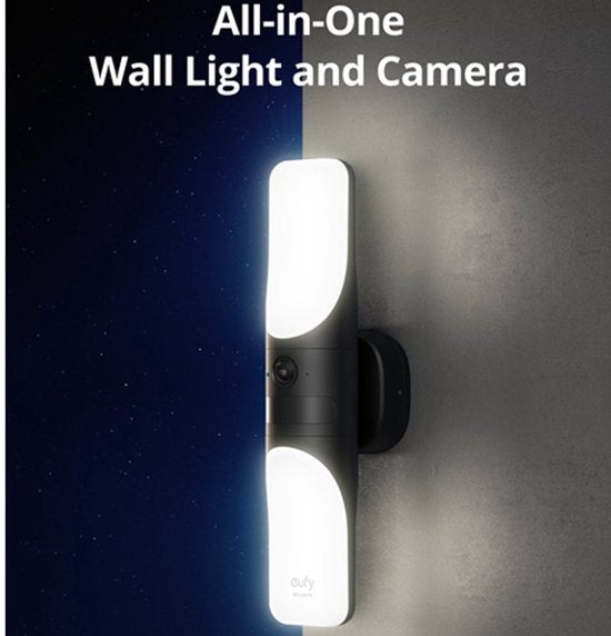 eufy Security S100 Applique murale avec caméra - Applique murale avec caméra - Résolution 2K - Éclairage 1 200 lumens - Vision nocturne couleur - Détection intelligente AI - Étanchéité IP65 - Pas de frais mensuels - Filaire