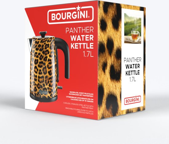 Bouilloire Panthère tendance Bourgini - Bouilloire élégante imprimée panthère pour les cuisines modernes
