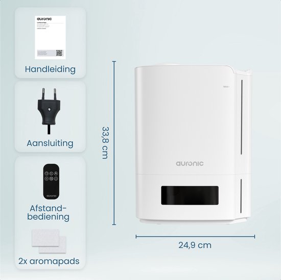 Humidificateur Auronic - 5 litres - Convient au salon, au bureau, à la chambre à coucher, à la chambre de bébé et plus encore - Sans BPA - Blanc