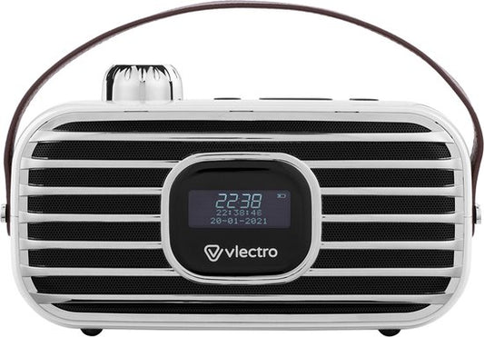 Radio rétro Vlectro - DAB+ avec Bluetooth - Design compact - 12 heures d'autonomie - Réveil inclus - blanc