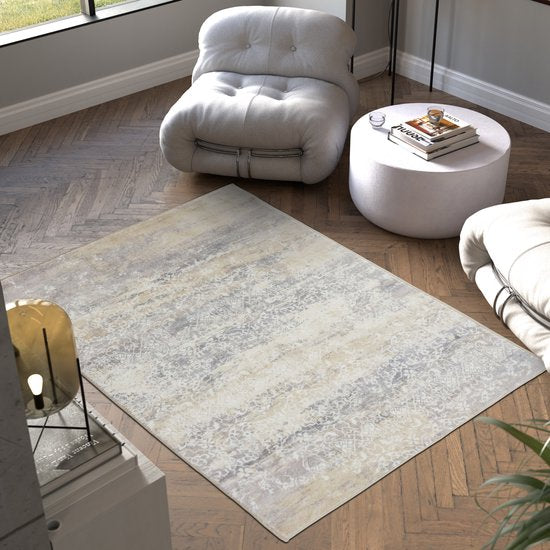 tectake® Tapis design vintage - Dalia - Tapis à poils ras pour le salon, la chambre d'enfant, la chambre à coucher ou le couloir - Lavable - Dim. div. - 160x230cm - beige