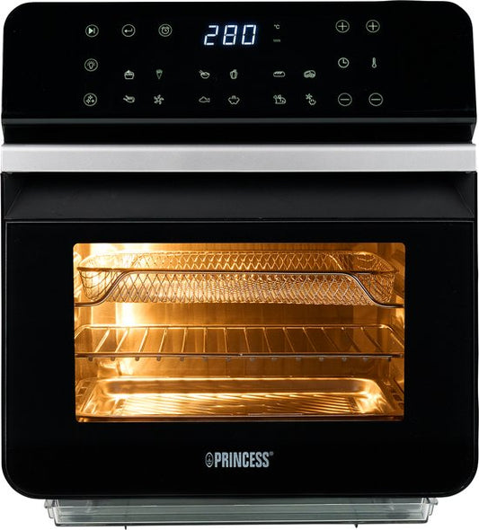Princess Steam Airfryer Oven 182085 - Friteuse à air chaud - Grande capacité de 10 litres - 12 programmes préprogrammés - Comprend une grille de friture, une plaque de cuisson et une grille de gril - Noir