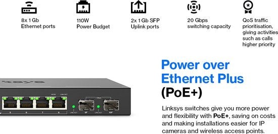Linksys LGS310MPC - Commutateur réseau - Gigabit - Géré - 8 ports - PoE+ - Noir