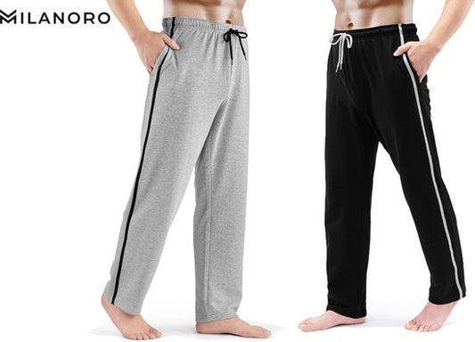 Milanoro - Lot de 2 pantalons de jogging sportifs et confortables pour hommes - Noir/Gris - XL