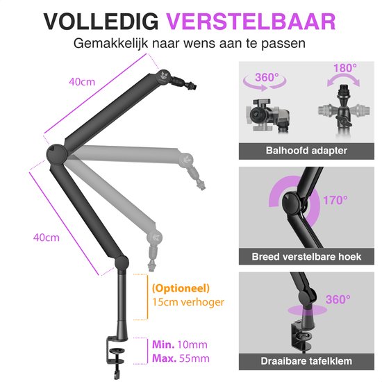 Sensic SA 30 Bras de microphone sans microphone - Support de microphone - Bras de perche - Standard - Avec élévation de 15cm