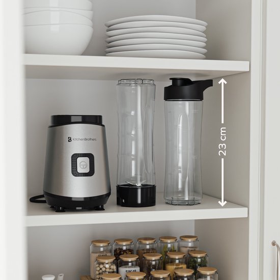 KitchenBrothers Mini Blender - Blender to Go - Smoothie Maker - 2 To-Go Cups 600 ml - acier inoxydable