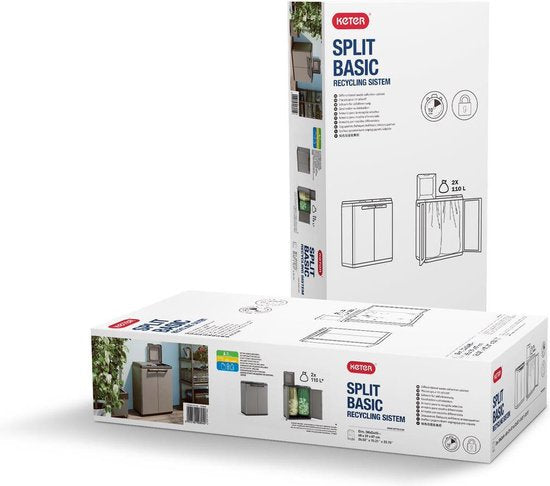 Keter Split Basic Recycling Poubelle d'extérieur - 68x39x85 cm - Gris/Noir