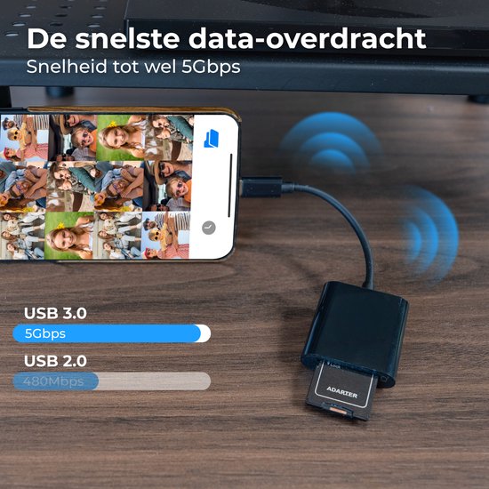 Nuvance SD Card Reader - Lecteur de cartes SD USB C - Lecteur de cartes - Convertisseurs Usb & 8-Pin inclus - Lecteur de cartes mémoire Micro SD - Noir