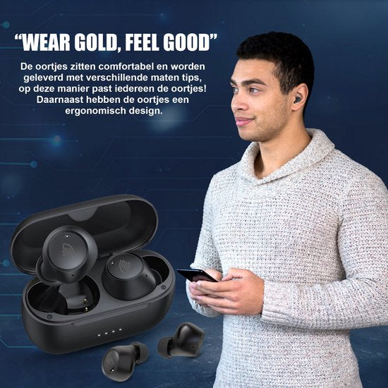 Golden Sound Buds Pro - Ecouteurs sans fil - Ecouteurs Bluetooth - Suppression active du bruit 32dB - Mode ambiant - Autonomie de 40 heures - Ecouteurs sans fil - Convient à tous les smartphones et ordinateurs portables