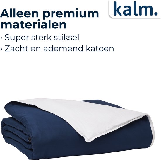 Kalm 4-Seizoens Duvet cover 2 Persoons - Verzwaringsdeken hoes - 200x220 cm - Luchtig & Ademend - Wit & Navy Blauw