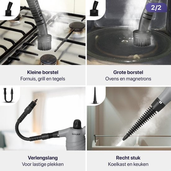 Nettoyeur vapeur portatif - Luman C1 - 1050W - Réservoir 450 ml - Pression 0,26-0,32 Mpa - Sécurité enfant - Kit 16 accessoires - Gris