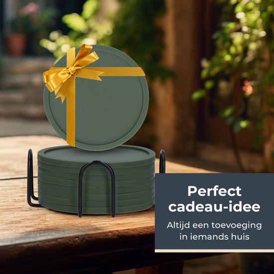 Castagnola Sous-verres en silicone - Sous-verres pour verres - Sous-verres design avec support - Set de sous-verres - Antidérapant - Lot de 8 - Vert