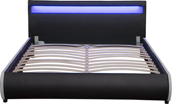 Lit capitonné Seville - 140 x 200 cm - Noir - Eclairage LED